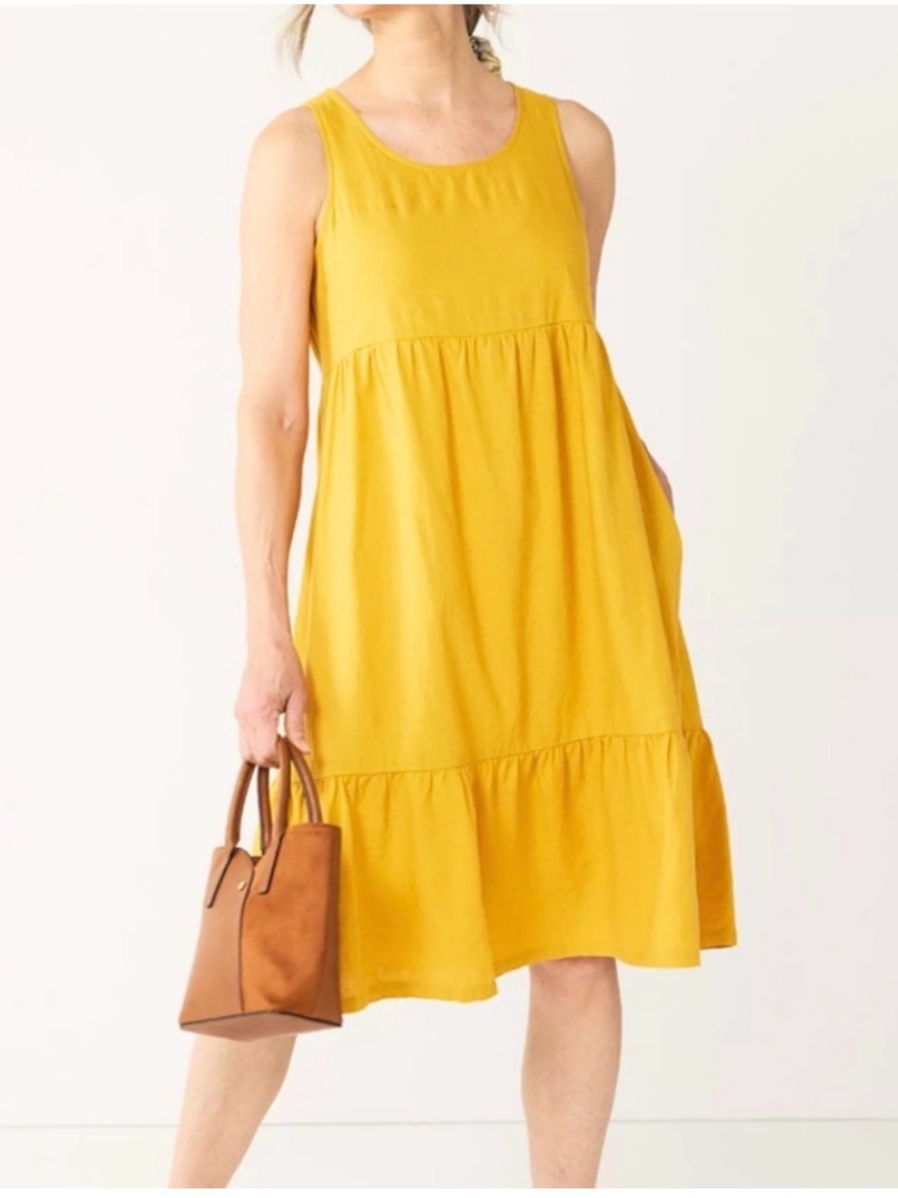 CROFT & BARROW mustard Yellow Sleeveless Tiered Midi Dress size large